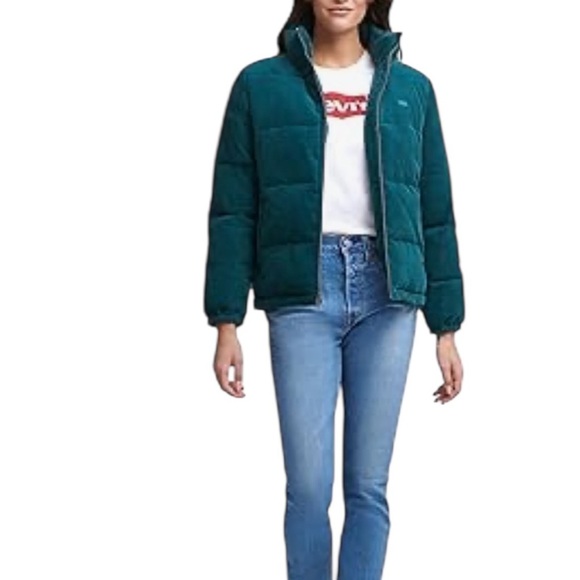 Levi's Women's Zoe Corduroy Puffer Jacket - Teal- Size Medium - Picture 2 of 14